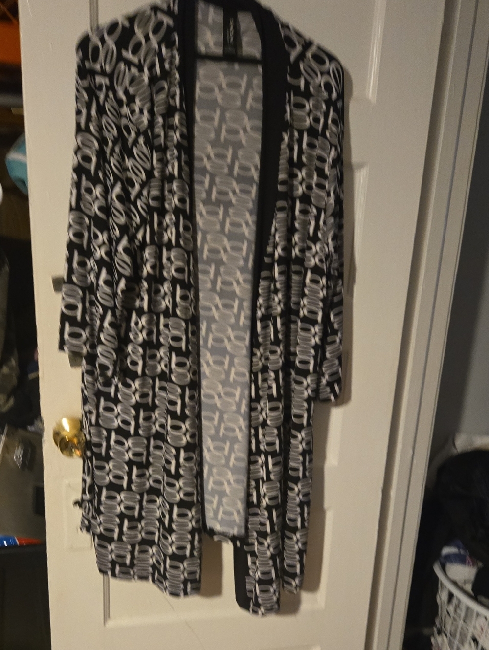 bebe Black and White Open-Front Geometric Cardigan